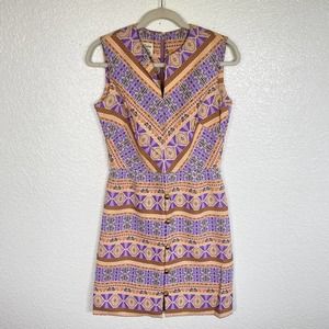 Import Corner Vintage Dress Womens 10 Mod Colorful Printed V Neck Geo 60s 70s